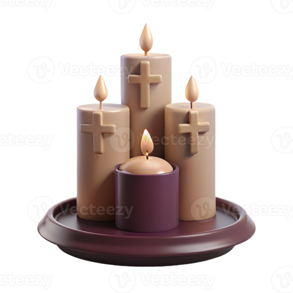 Three Burning Candles with Crosses on a Tray png