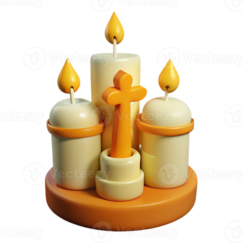 3D Illustration of Candles with a Cross png