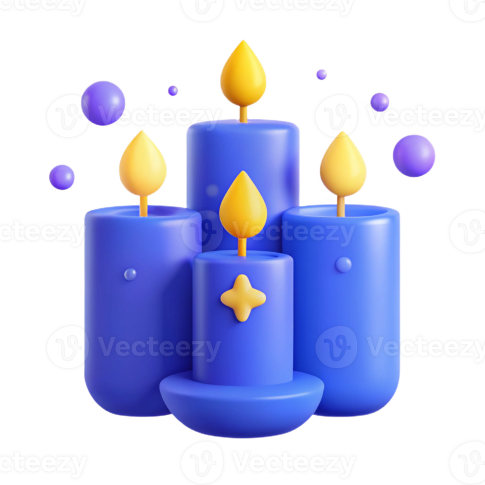 3D Render of Blue Candles with Yellow Flames png