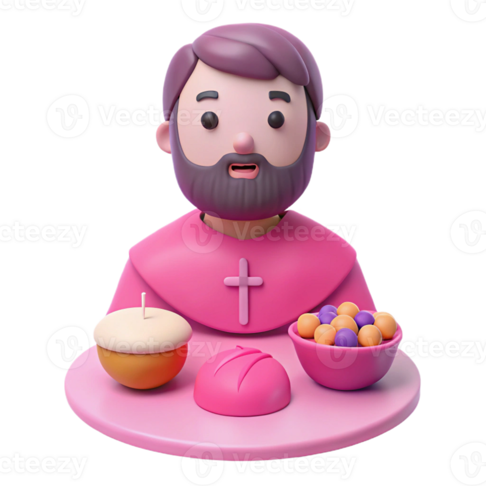 3D Cartoon Priest Holding Bread and Fruit png