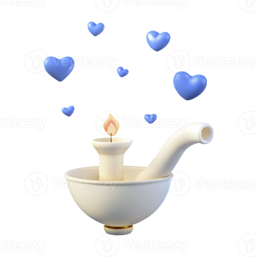 Candle in a Bowl with Hearts Surrounding It png