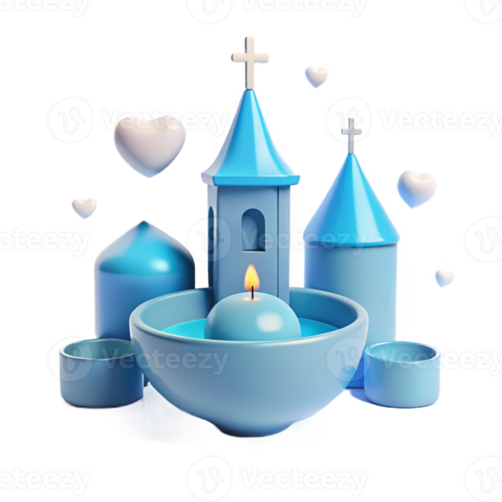 3D Rendered Illustration of a Church with a Candle and Hearts png