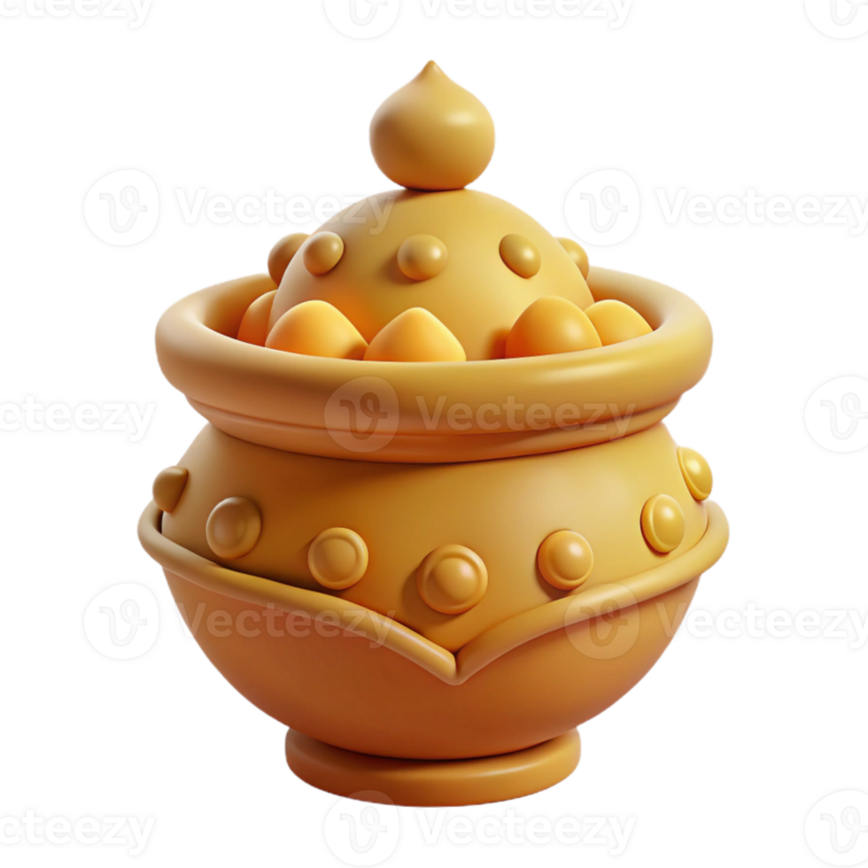 3D Render of a Golden Pot with a Lid png