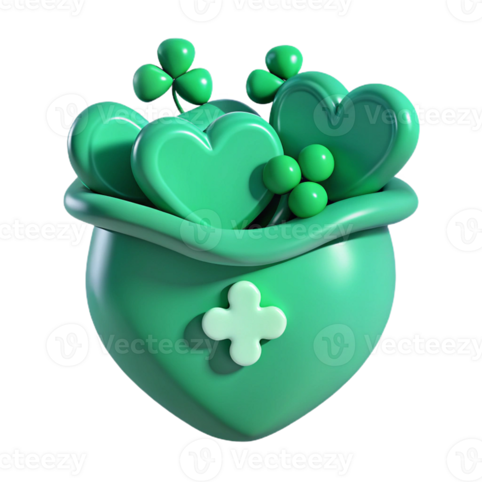Green Heart Pot Filled with Shamrocks and Clover png
