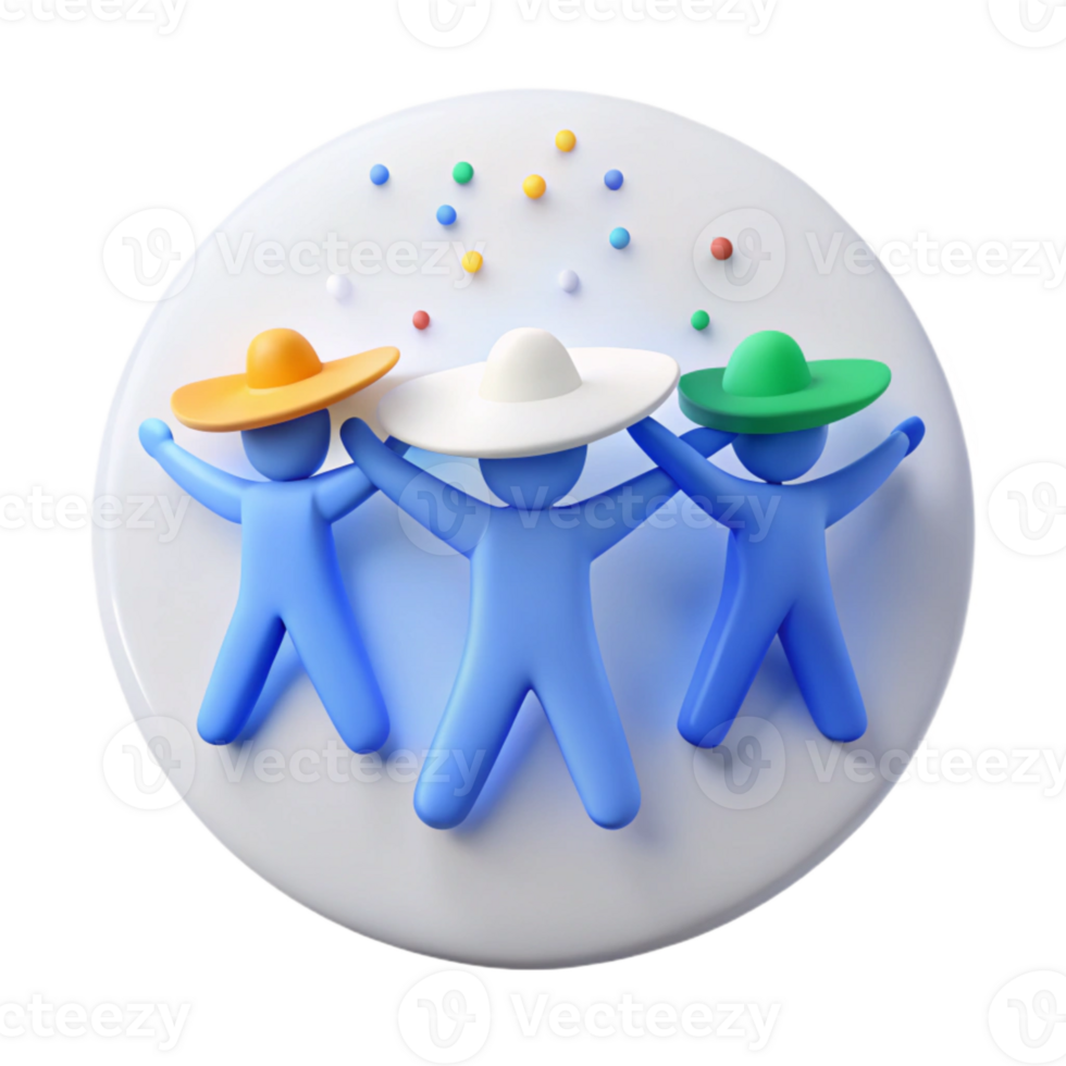 Three Blue Figures Wearing Colorful Hats In A Circle png