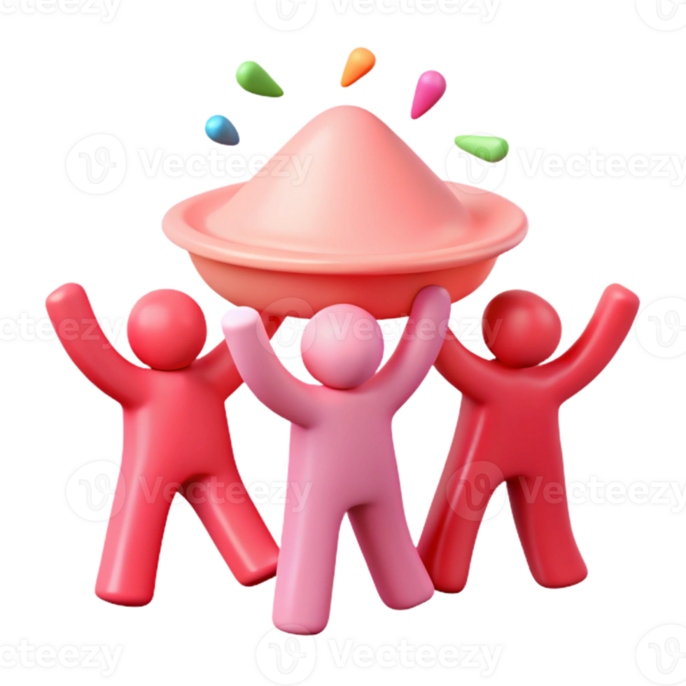 Three Figures Lifting A Pink Object With Colorful Dots png