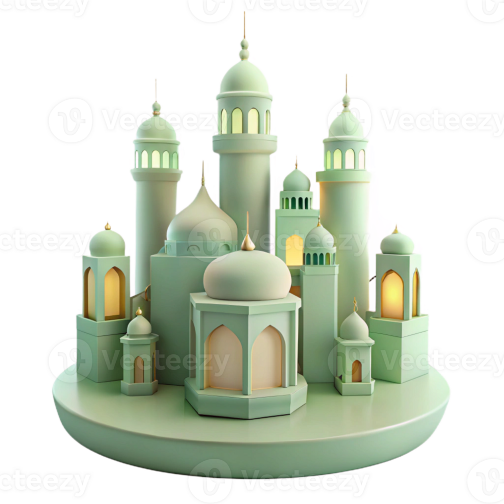 3D Render of a Green Mosque Cityscape png