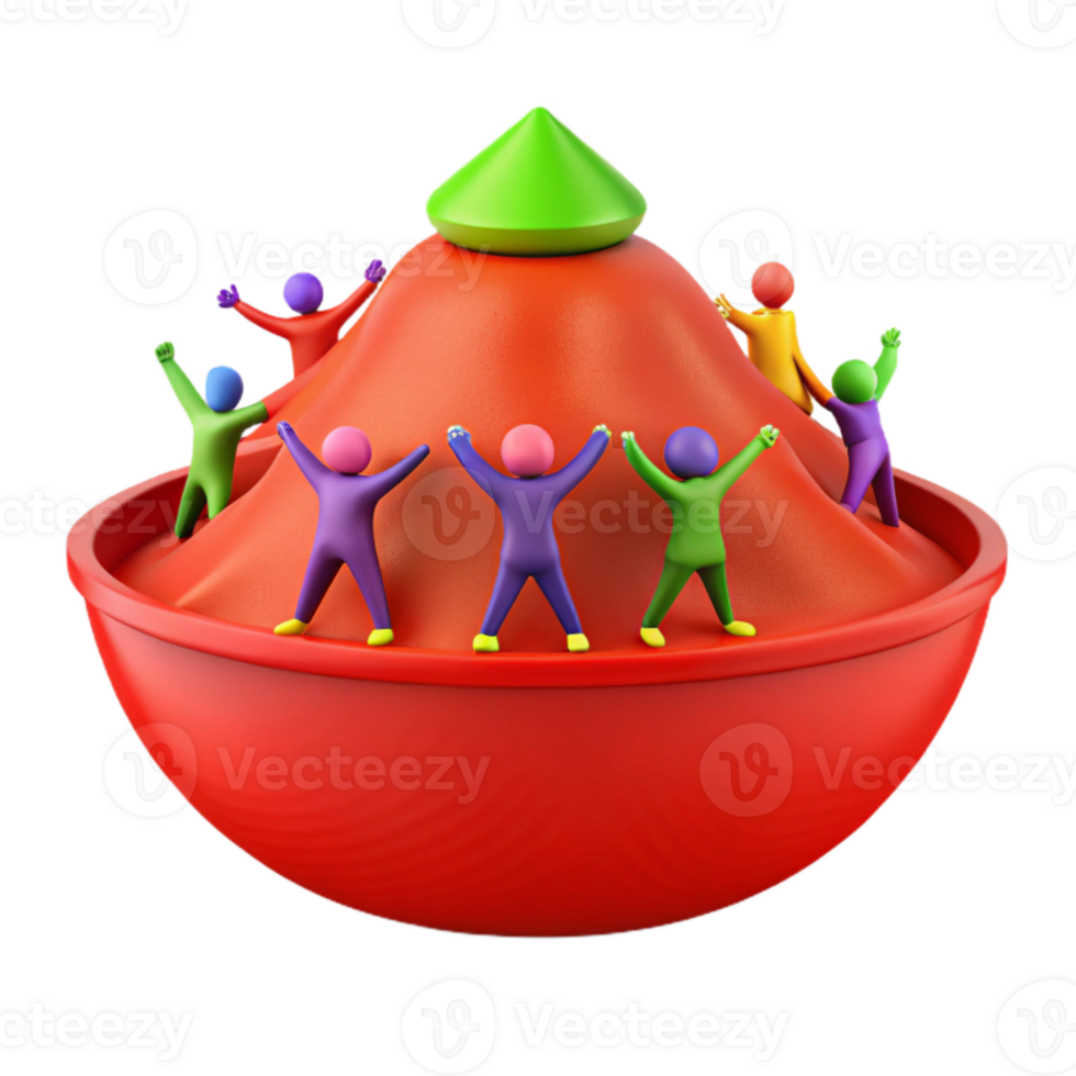 Colorful 3D Characters on a Red Mountain with Green Peak png