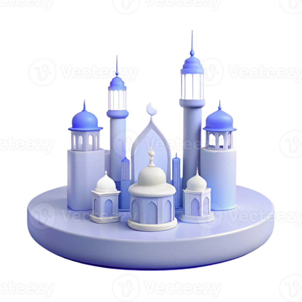 3d prestados mezquita ilustración con azul y blanco colores png
