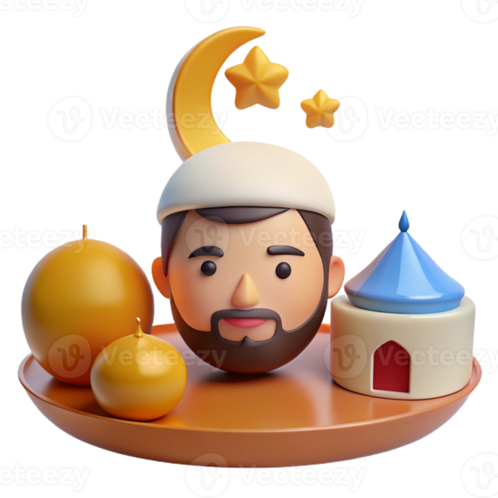 3D Render of a Man with a Beard and a Crescent Moon png