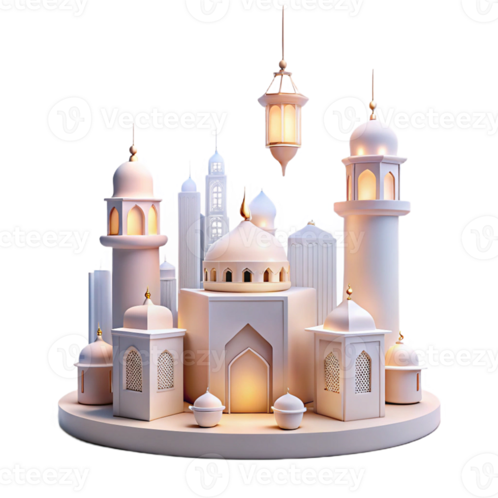 Islamic Architecture White Mosques with Golden Accents and Lanterns png