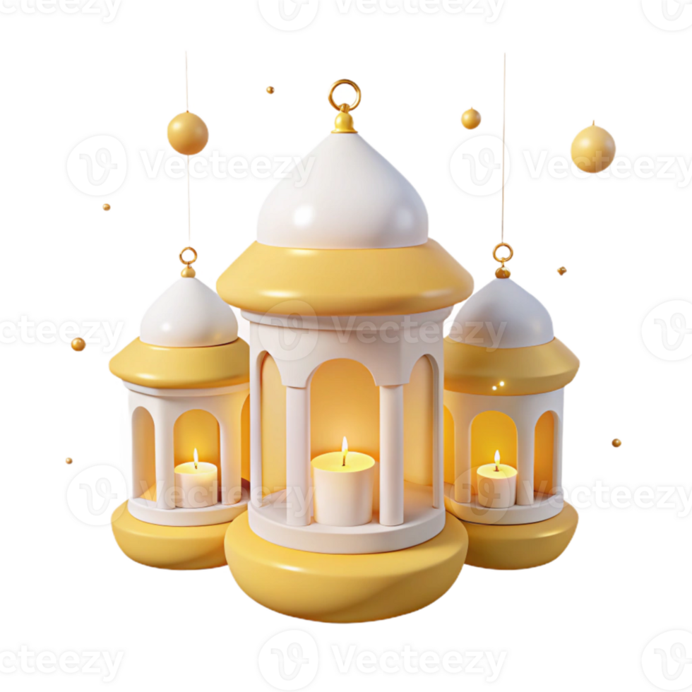 3D Rendered Lanterns with Candles png