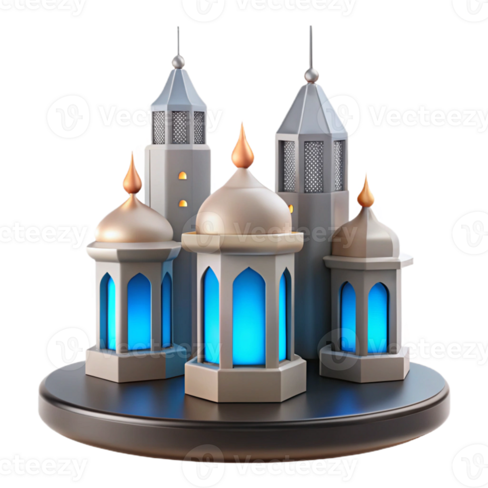 Islamic Architecture Glowing Lanterns with Domes and Towers png