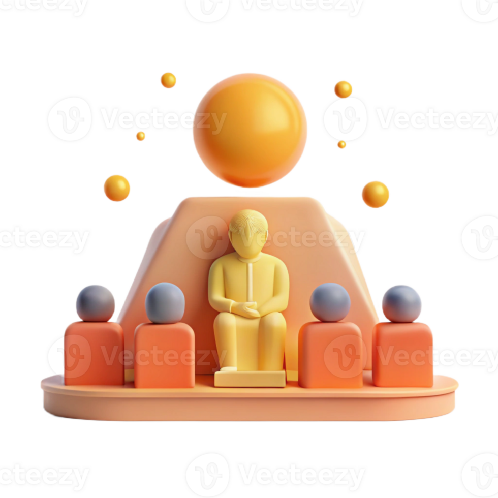 3D Illustration of Person Sitting Among a Group of People Surrounded by Orbs png