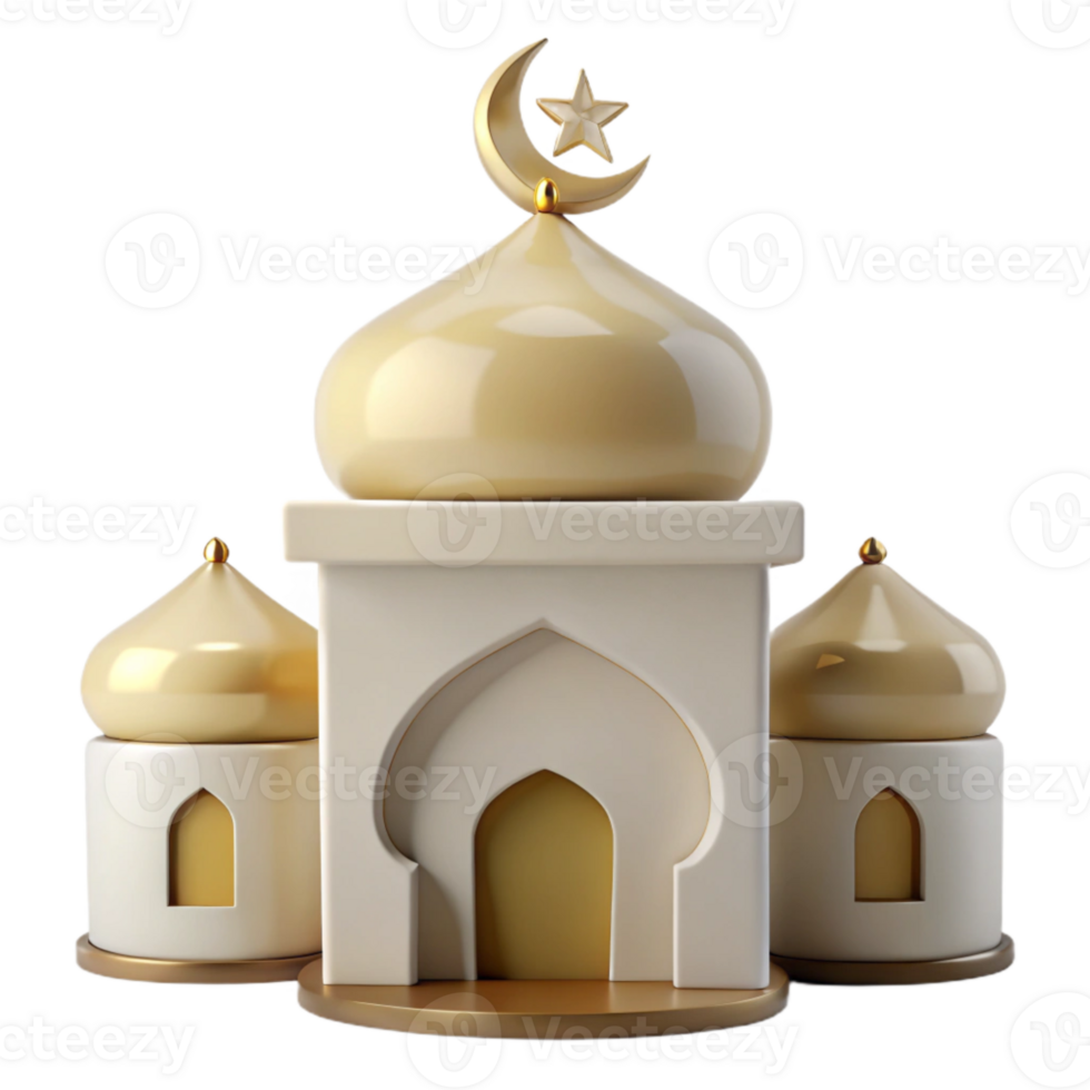 Islamic Architecture 3D Render of a Mosque with Golden Domes png