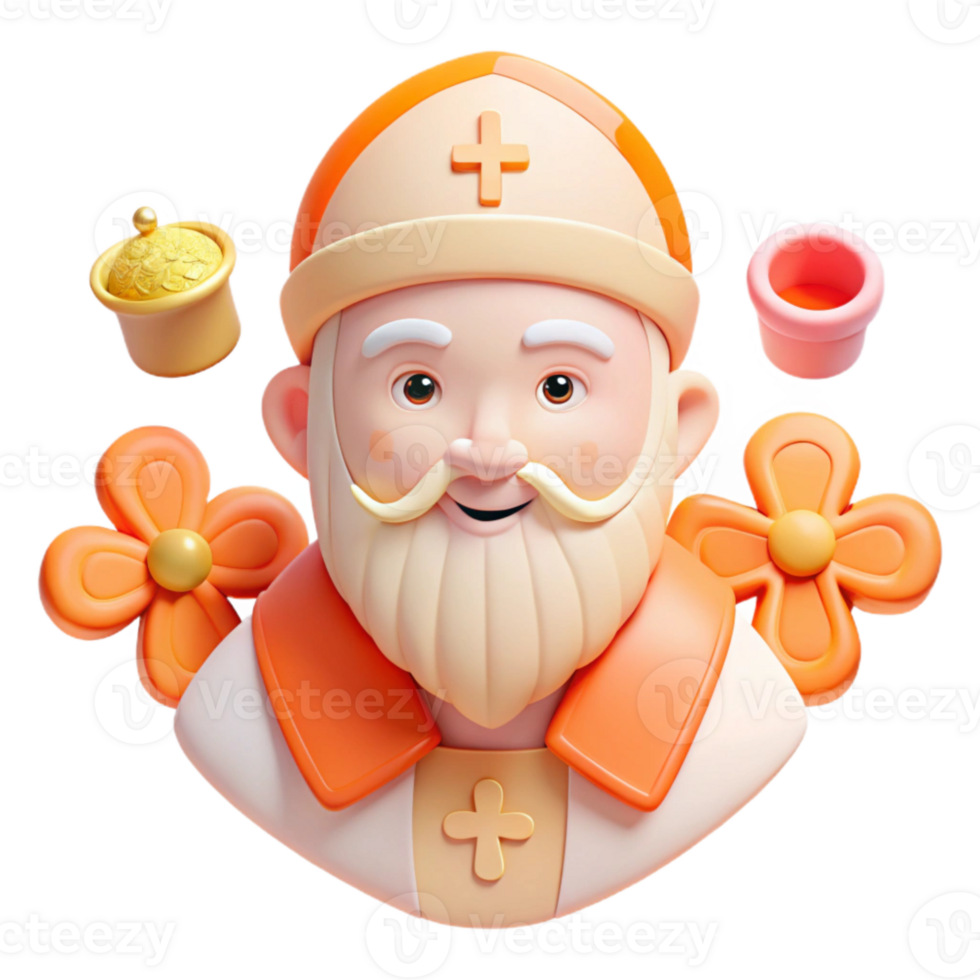 Smiling 3D Cartoon Bishop with Flowers png