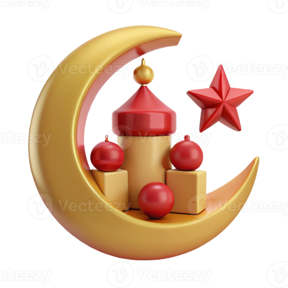 Crescent Moon and Star with Mosque Icon png