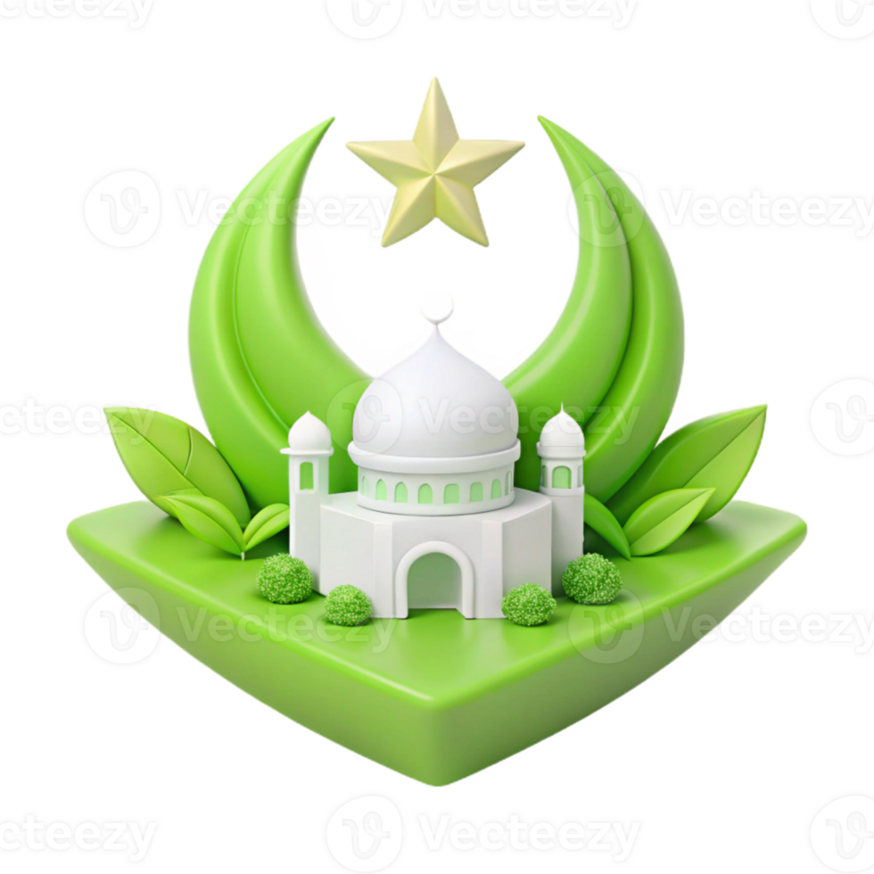 3D Illustration of a Mosque with Crescent Moon and Star png