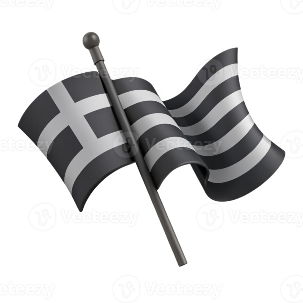 Waving Black and White Striped Flag on a Pole png