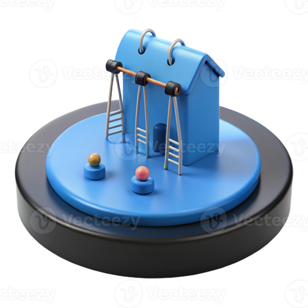 3D Render of a Blue House with Ladders png