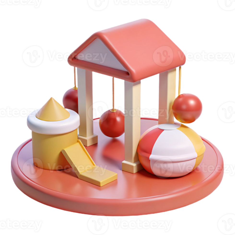 3D Render of a Colorful Playground Set with a Tower, Slide, and Balls png