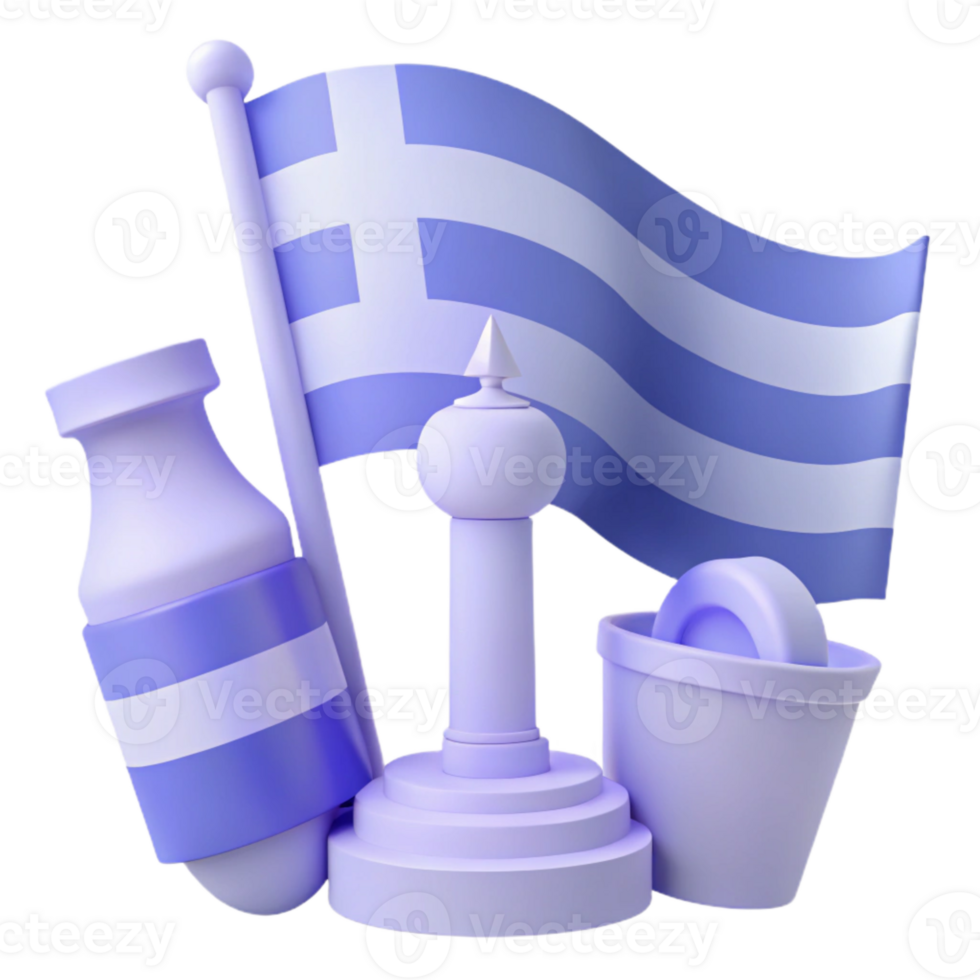 Greek Flag, Column, Bucket, and Bottle 3D Render png