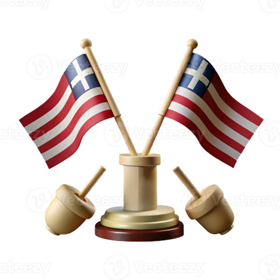 3D Render of Two Miniature Flags on Wooden Stand png