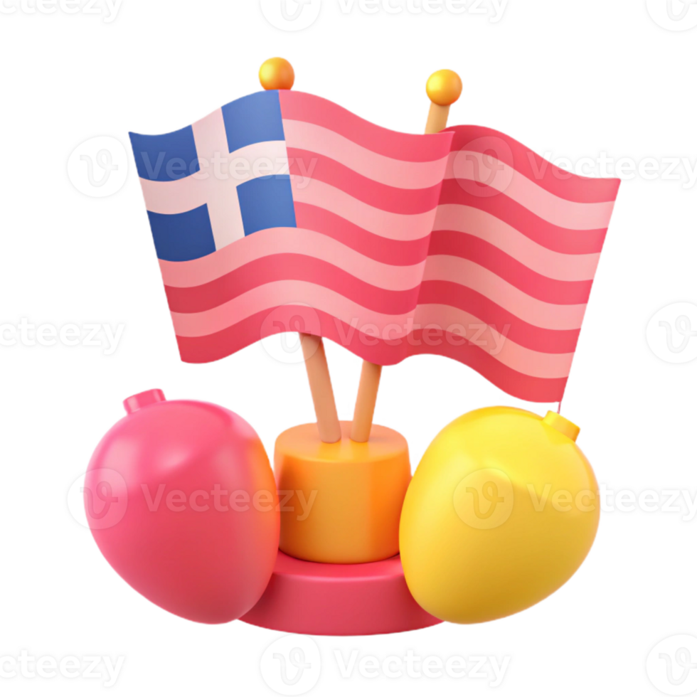 3D Render of a Flag with Two Balloons png