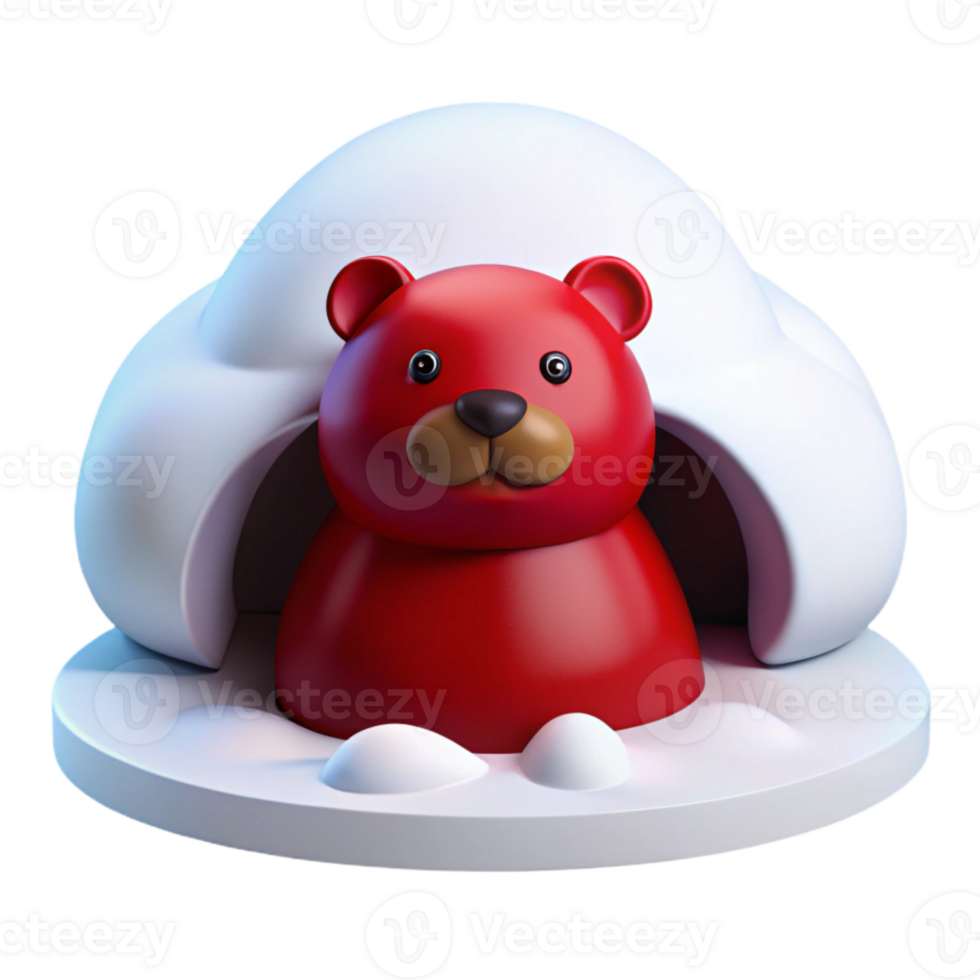 Red Bear in a Snowy Igloo png