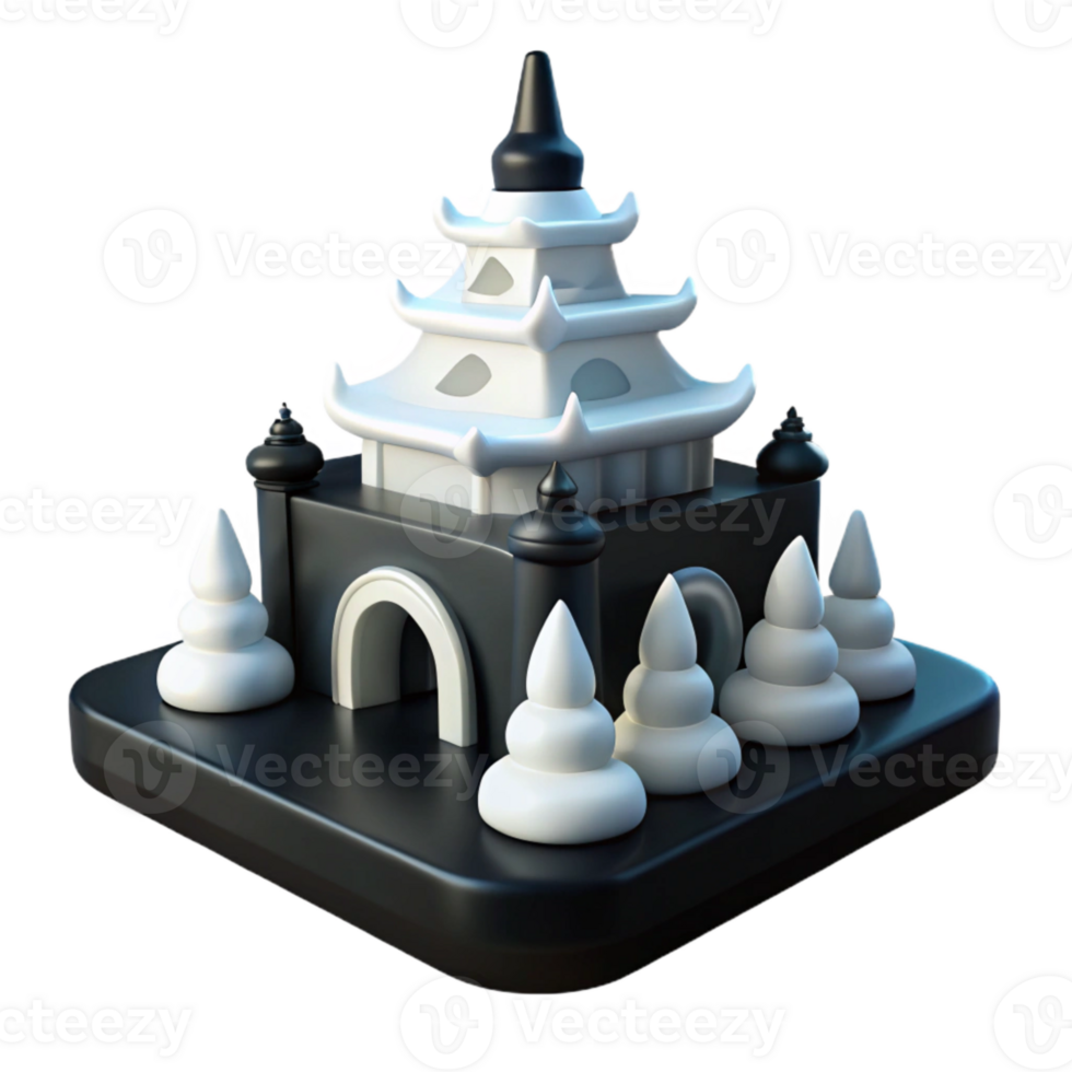 3D Render of a Black and White Pagoda Building png