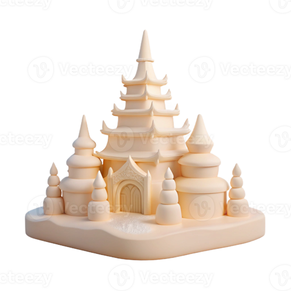 3D Render of a Fantasy Castle with Towers and a Gate png