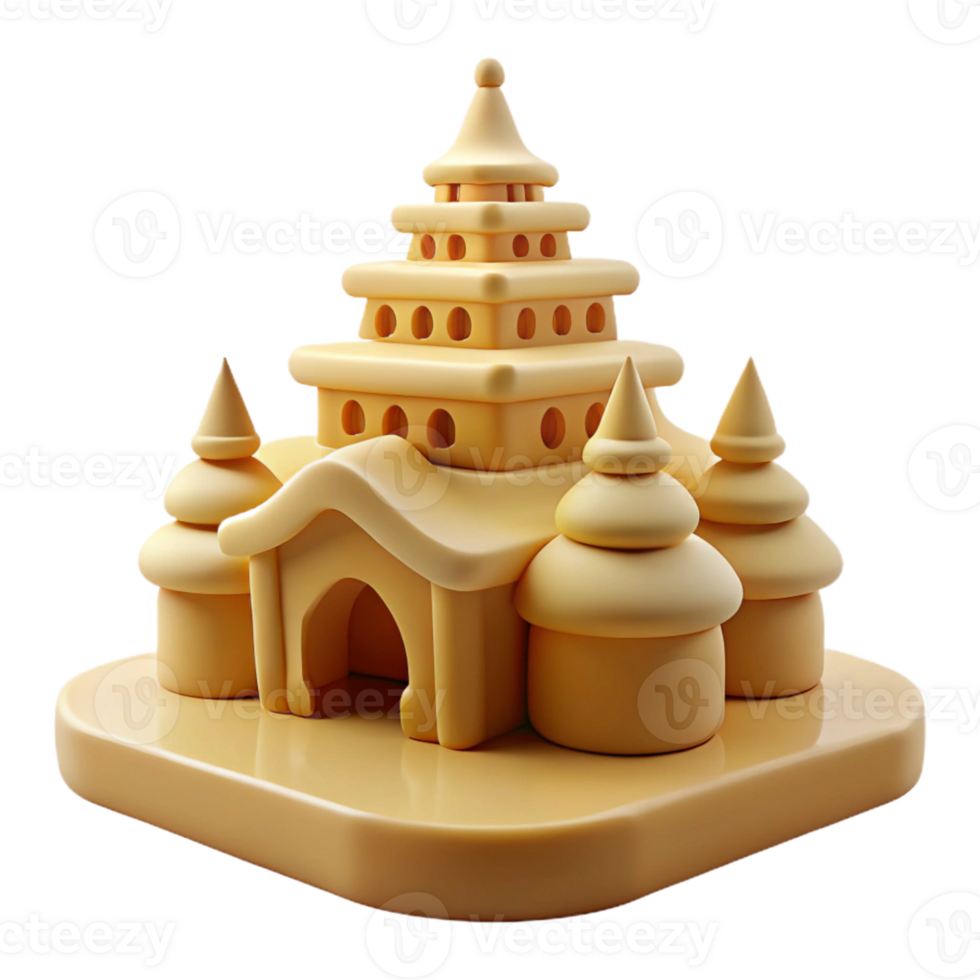 3D Model of a Yellow Pagoda Building png