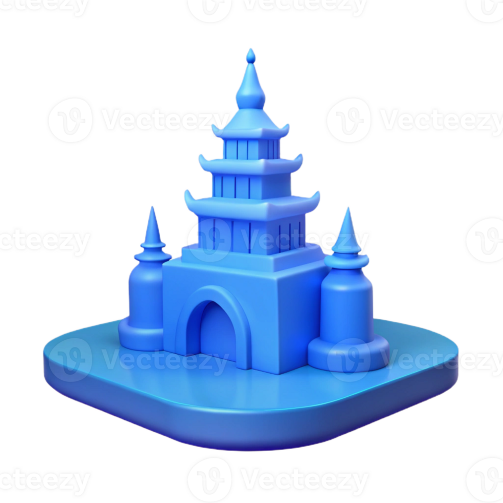 3D Render of Blue Pagoda on Platform png