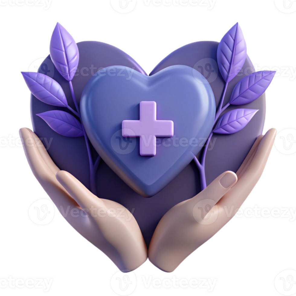 3D Render of Hands Holding a Heart with a Plus Sign png