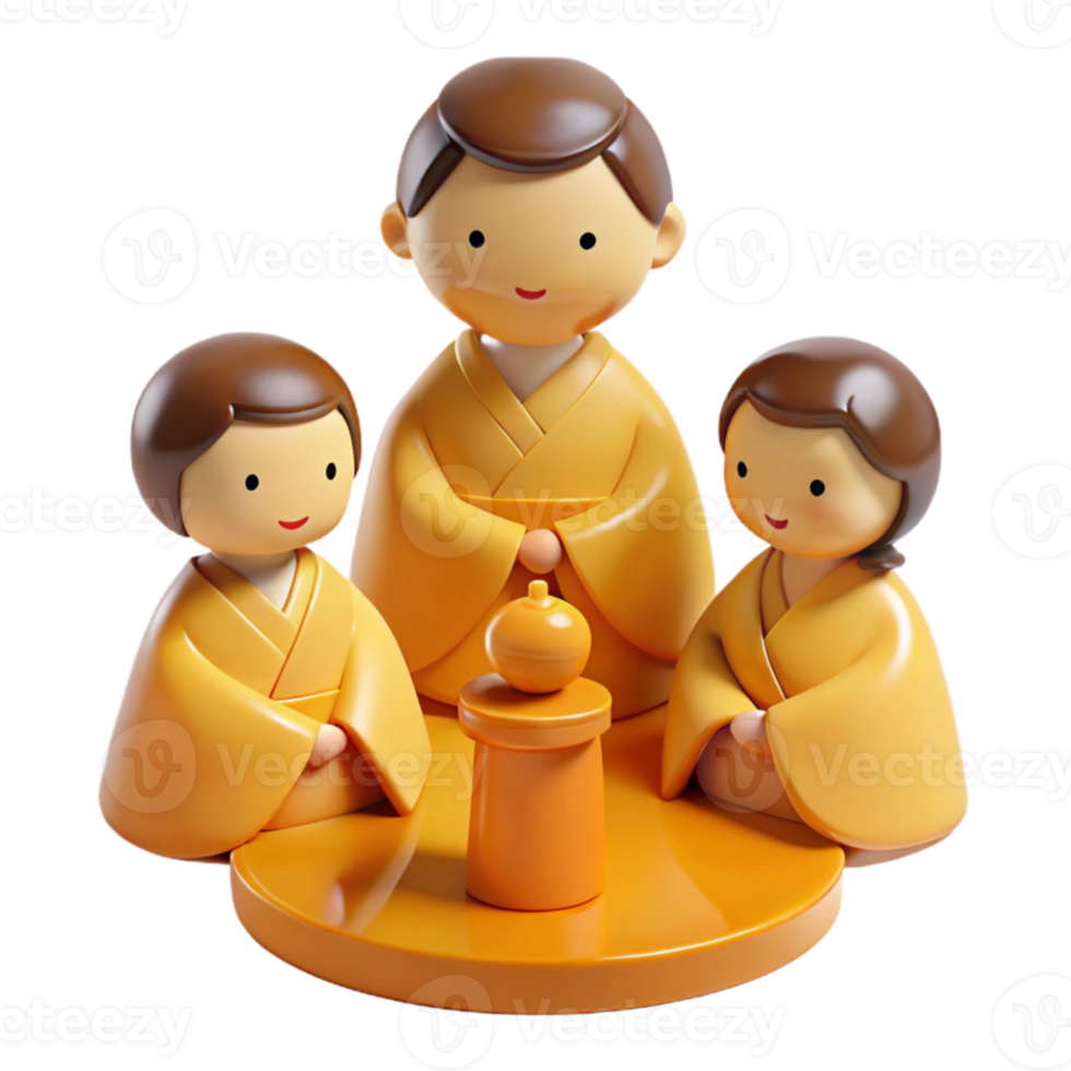 3D Rendered Illustration of a Family in Traditional Clothing png