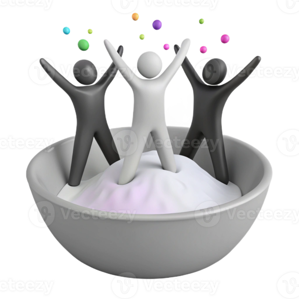 Three Figures Standing on a Pile in a Bowl png