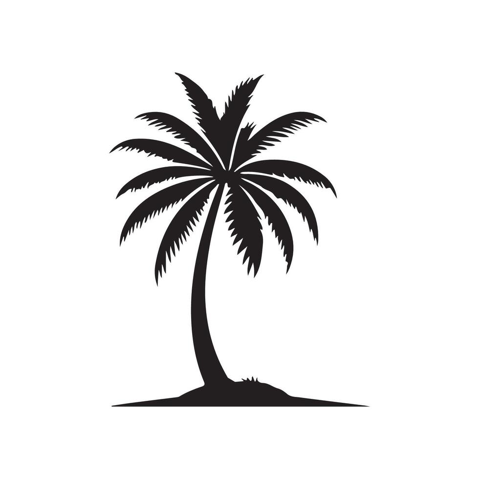 Tropical Palm coconut Trees, Black Silhouettes vector