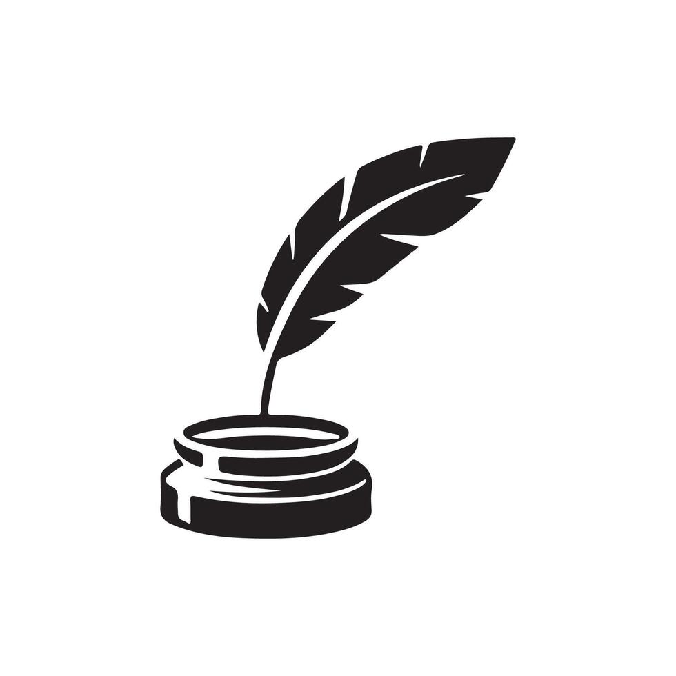 ink with a black feather pen silhouette vector