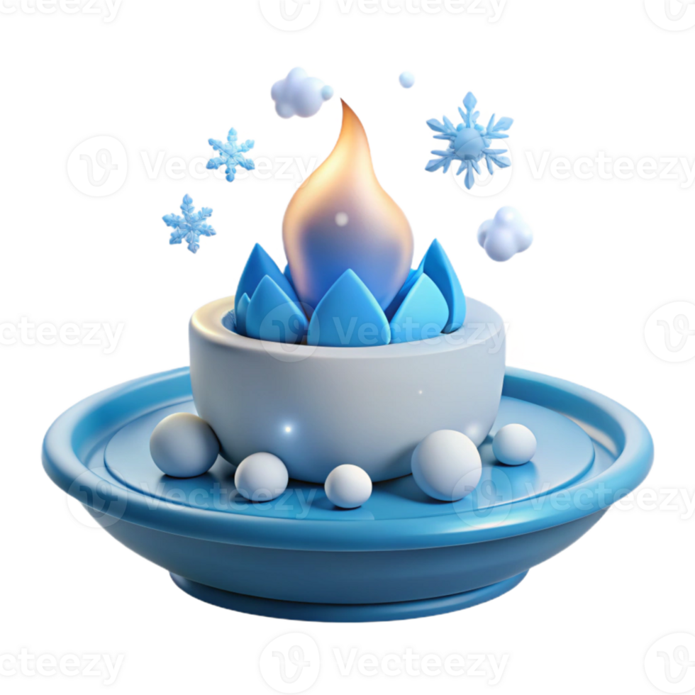 3D Render of Blue Flame with Snowflakes png