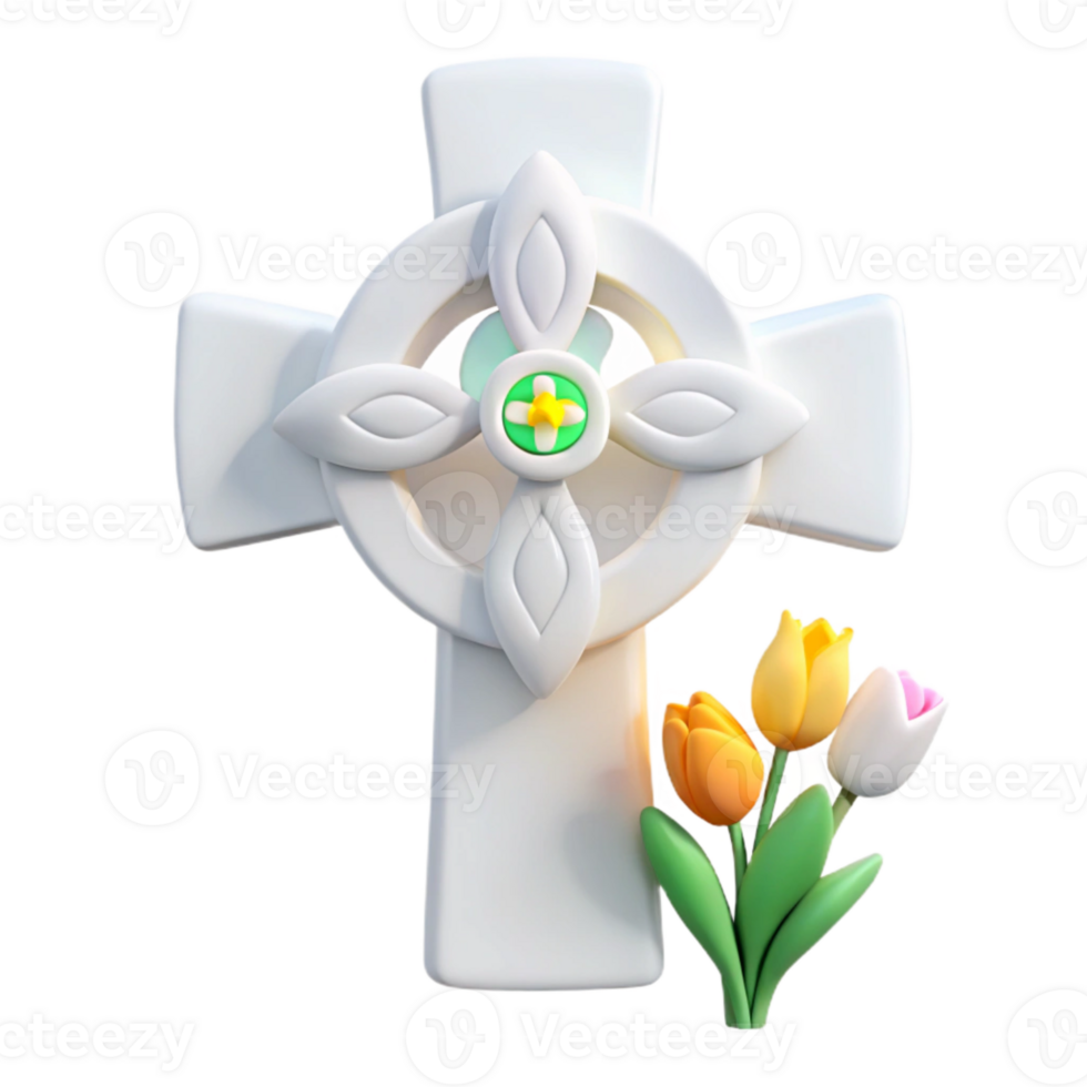 Celtic Cross with Tulips 3D Render png