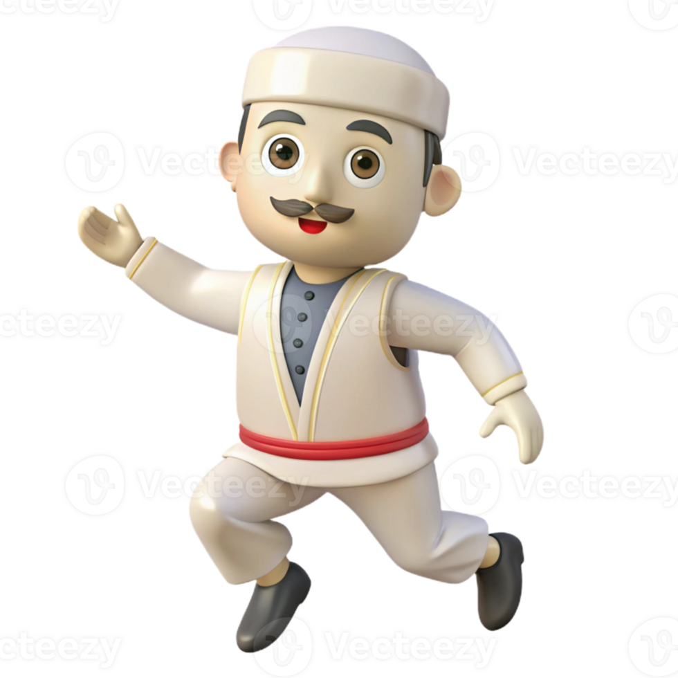 3D Cartoon Illustration of a Man Running in Traditional Clothing png