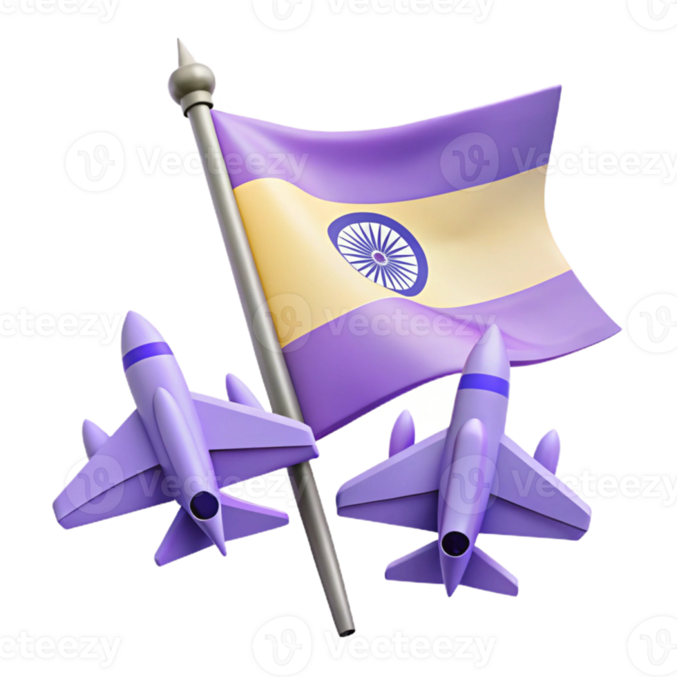 Purple Flag with Yellow Stripe and Wheel Symbol and Two Purple Airplanes png