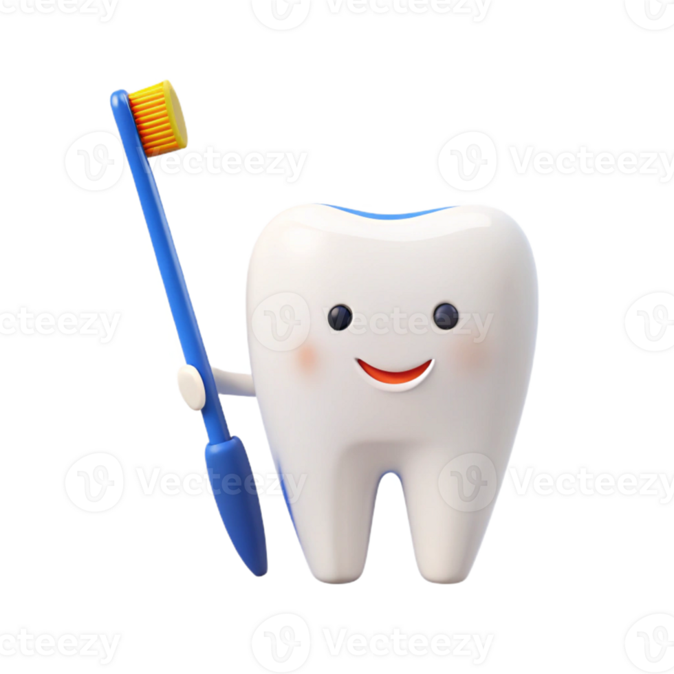 Smiling Tooth Character Holding a Toothbrush png