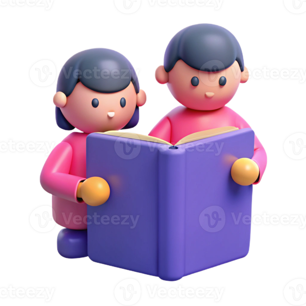Children Reading a Book Together png
