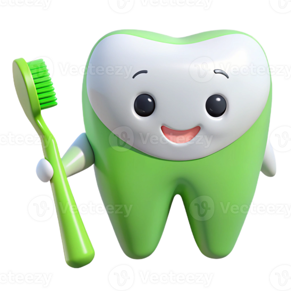 Smiling Tooth Holding a Toothbrush Oral Hygiene Illustration png
