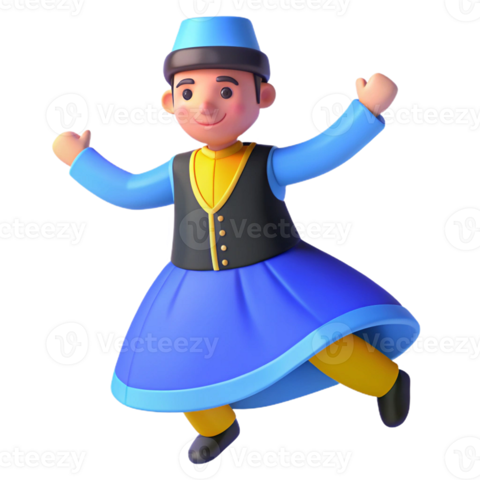 3D Cartoon Illustration of a Man Wearing a Blue Traditional Dress png