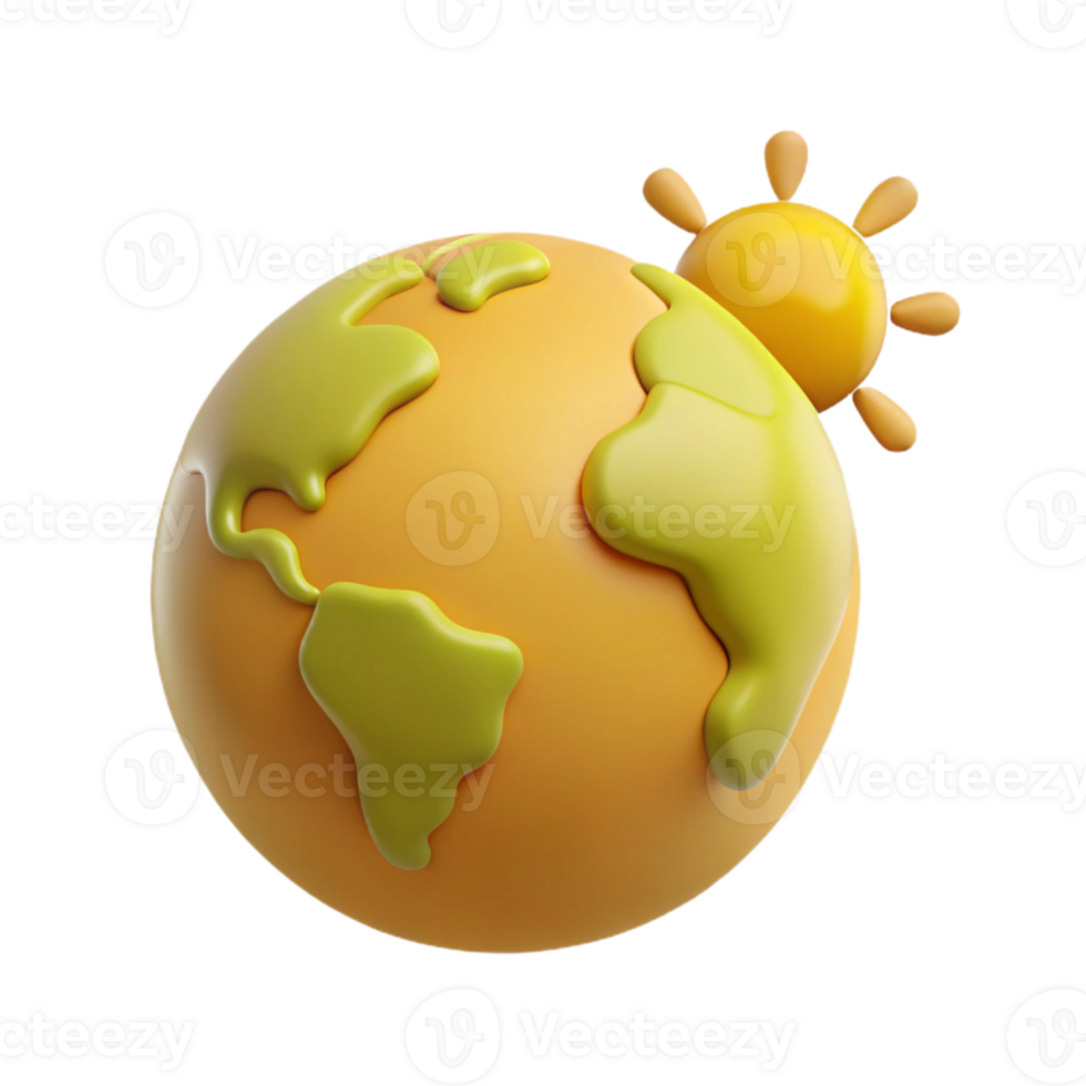 3D Cartoon Earth with Sun Icon png