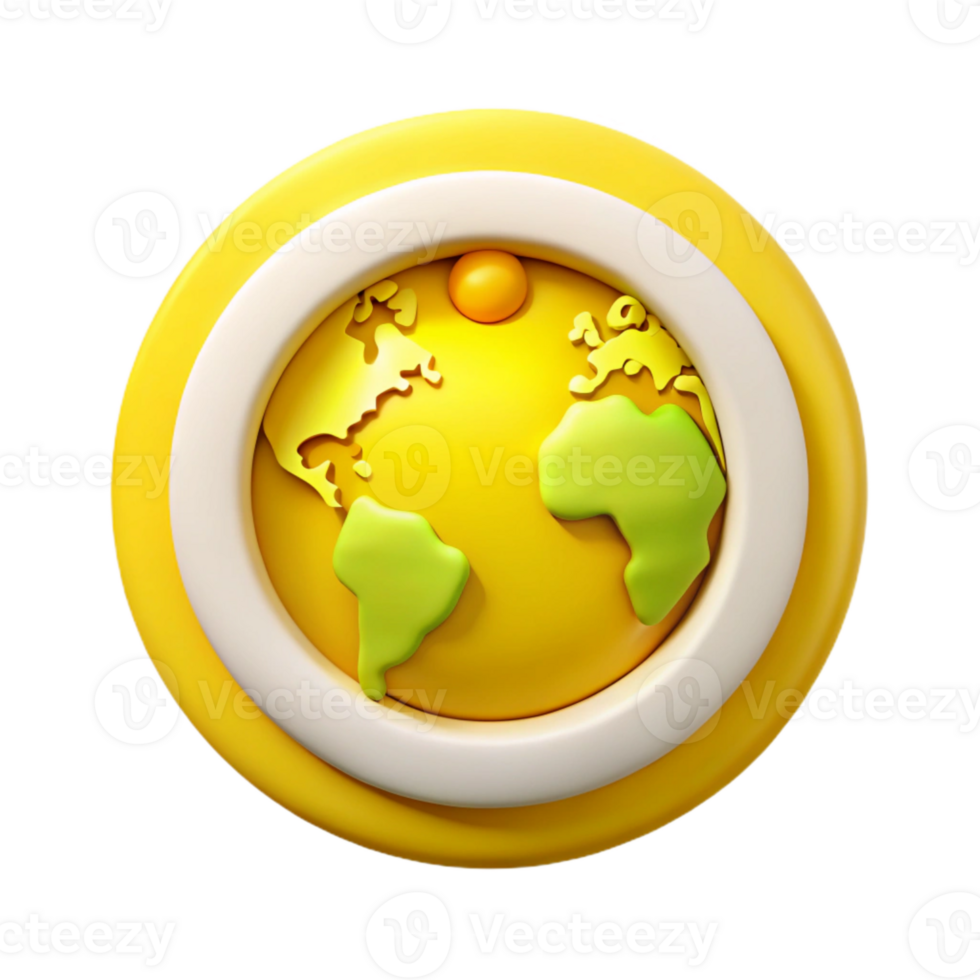 3D Globe Icon with White Ring on Yellow Background png
