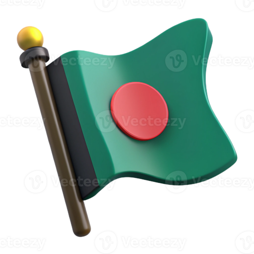 Green and Red 3D Flag with Pole png