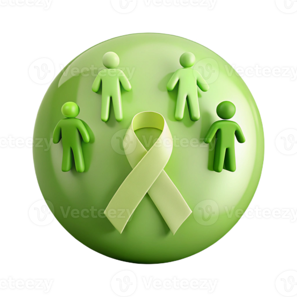 Green Ribbon and Stick Figures Symbol of Unity and Support png